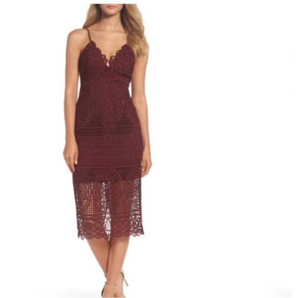 Bardot Versailles Lace Overlay Midi Dress Burgundy Red Size 4 / XS - Picture 2 of 9
